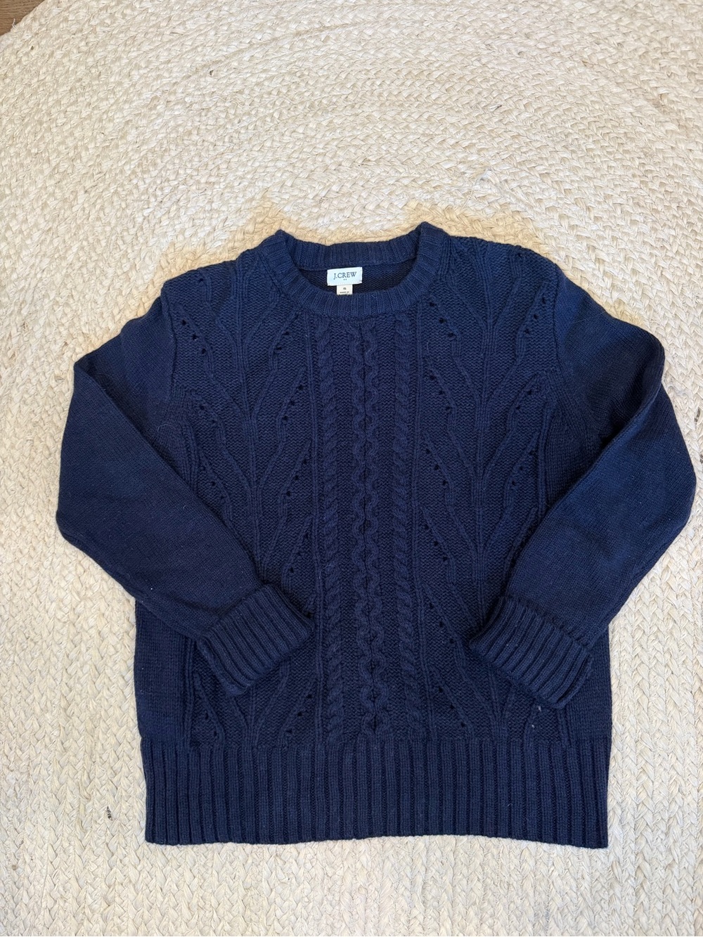 J. Crew Navy Cable-Knit Crewneck Sweater